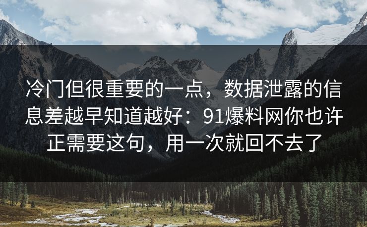 冷门但很重要的一点，数据泄露的信息差越早知道越好：91爆料网你也许正需要这句，用一次就回不去了