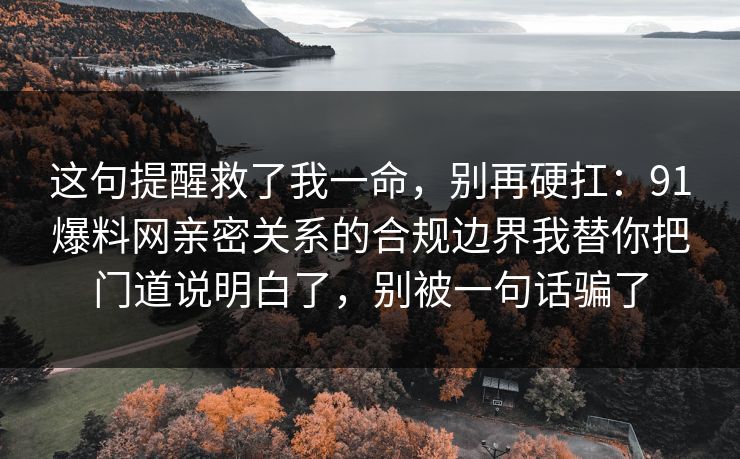 这句提醒救了我一命，别再硬扛：91爆料网亲密关系的合规边界我替你把门道说明白了，别被一句话骗了