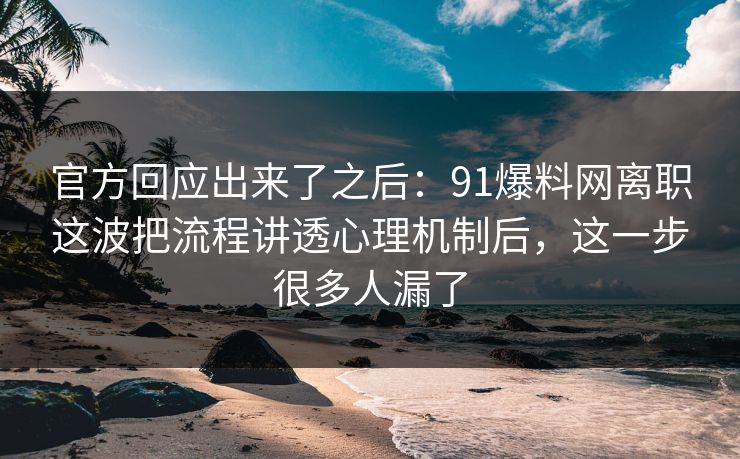 官方回应出来了之后：91爆料网离职这波把流程讲透心理机制后，这一步很多人漏了